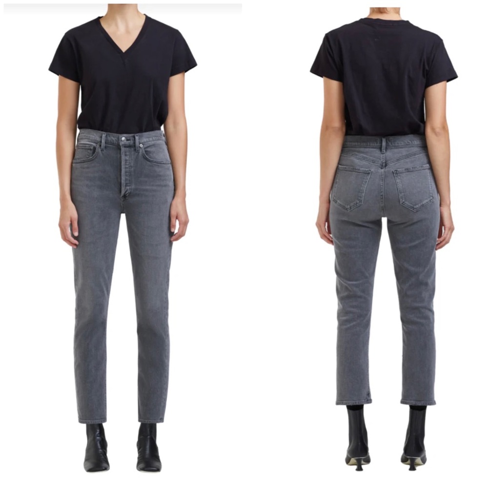 Agolde Riley High Rise Crop Straight Leg Jeans in Sector